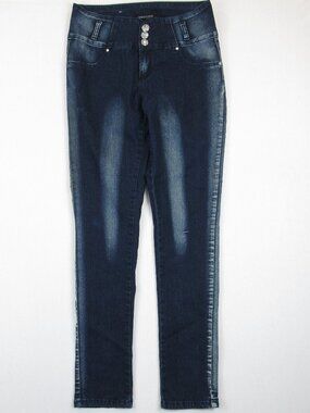 GOGO STAR Jeans Junior's 13 Y2K Dark Wash Skinny Stretch Bling Buttons Pant